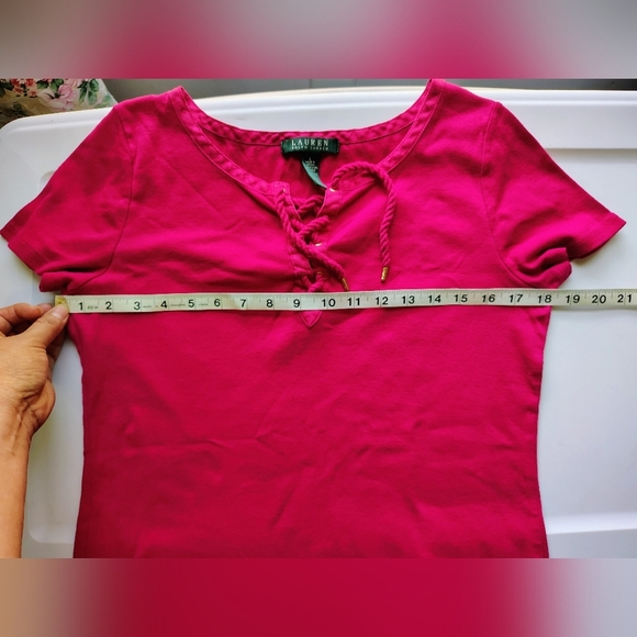 Lauren Ralph Lauren top blouse V-neck tie, cotton casual outfits Colorful Large. - Picture 5 of 11